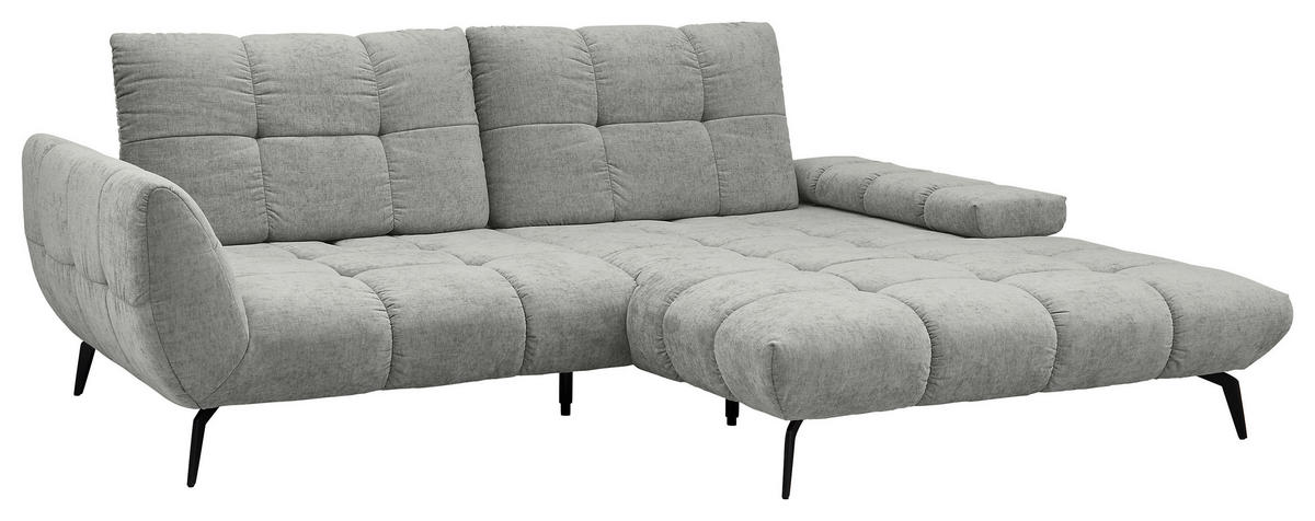 ECKSOFA Hellgrau Flachgewebe Rücken echt, Sitztiefenverstellung  - Hellgrau/Schwarz, KONVENTIONELL, Textil/Metall (273/211cm) - SetOne by Musterring
