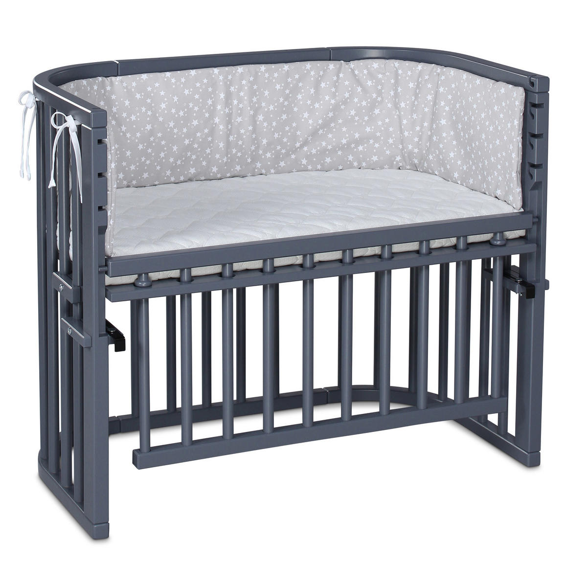 BEISTELLBETT Maxi Comfort Plus   - Schieferfarben/Grau, Basics, Holz (56,5/79/96cm) - Babybay