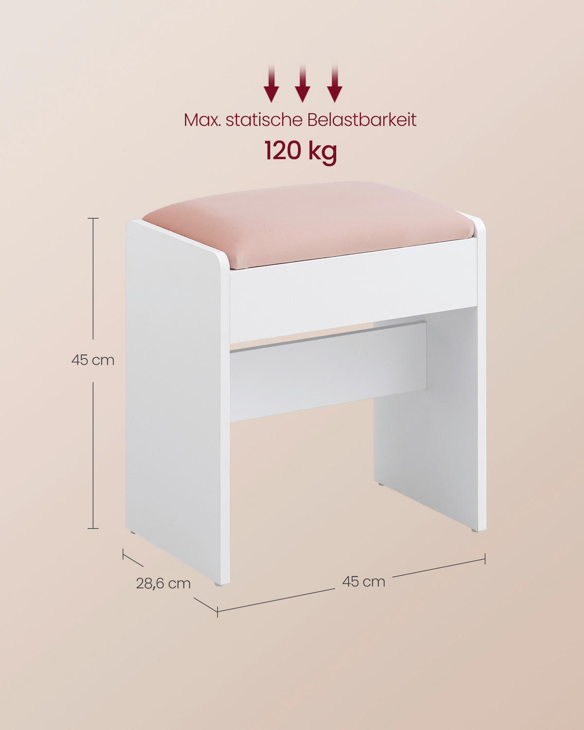 HOCKER Samt Rosa, Weiß  - Weiß/Rosa, Trend, Kunststoff/Textil (45/45/28,6cm) - Boxxx