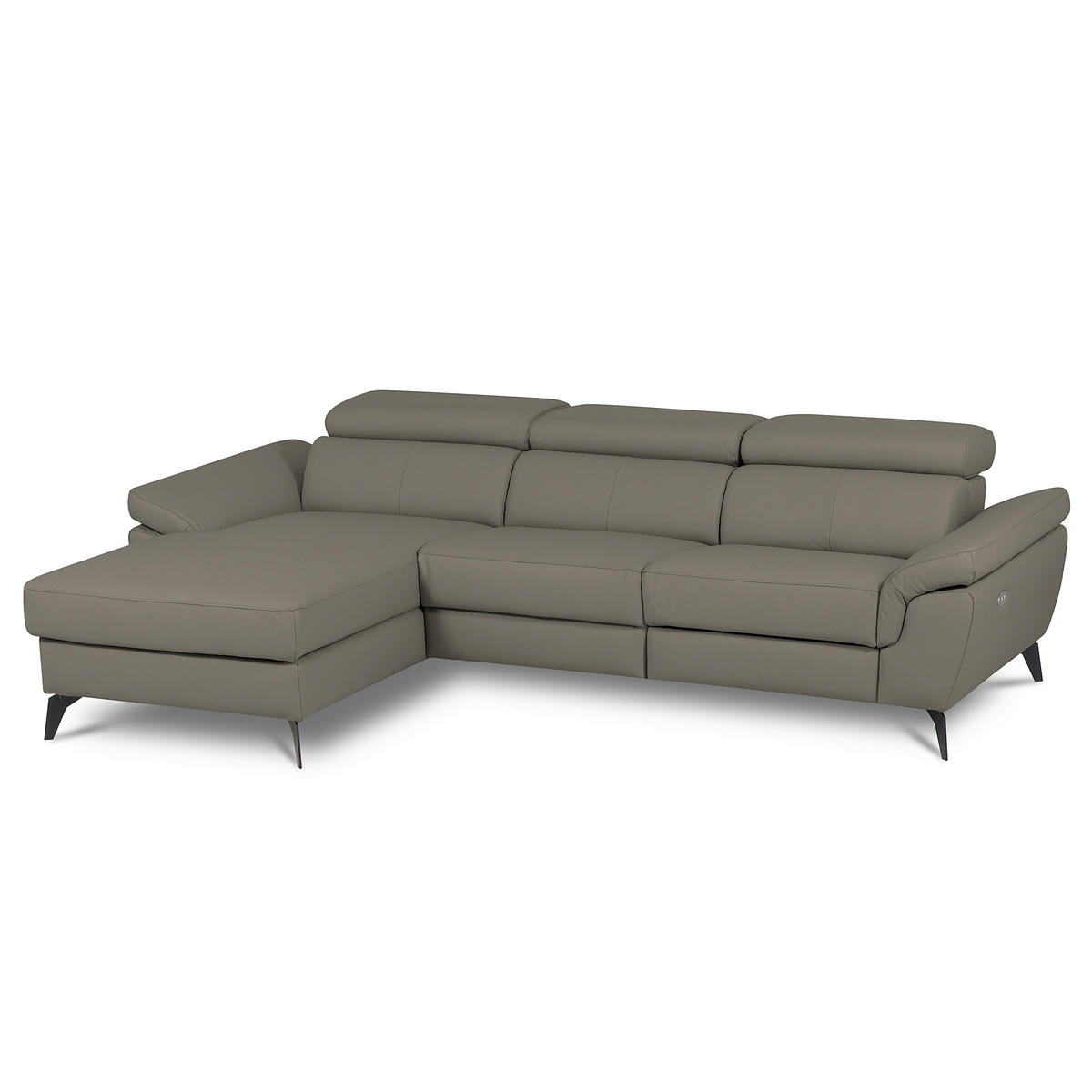 ECKSOFA SONO in Lederlook Echtleder Schlammfarben Armteilverstellung, Kopfteilverstellung  179/252 cm  - Schlammfarben/Schwarz, Design, Leder/Textil (179/252cm) - Livetastic
