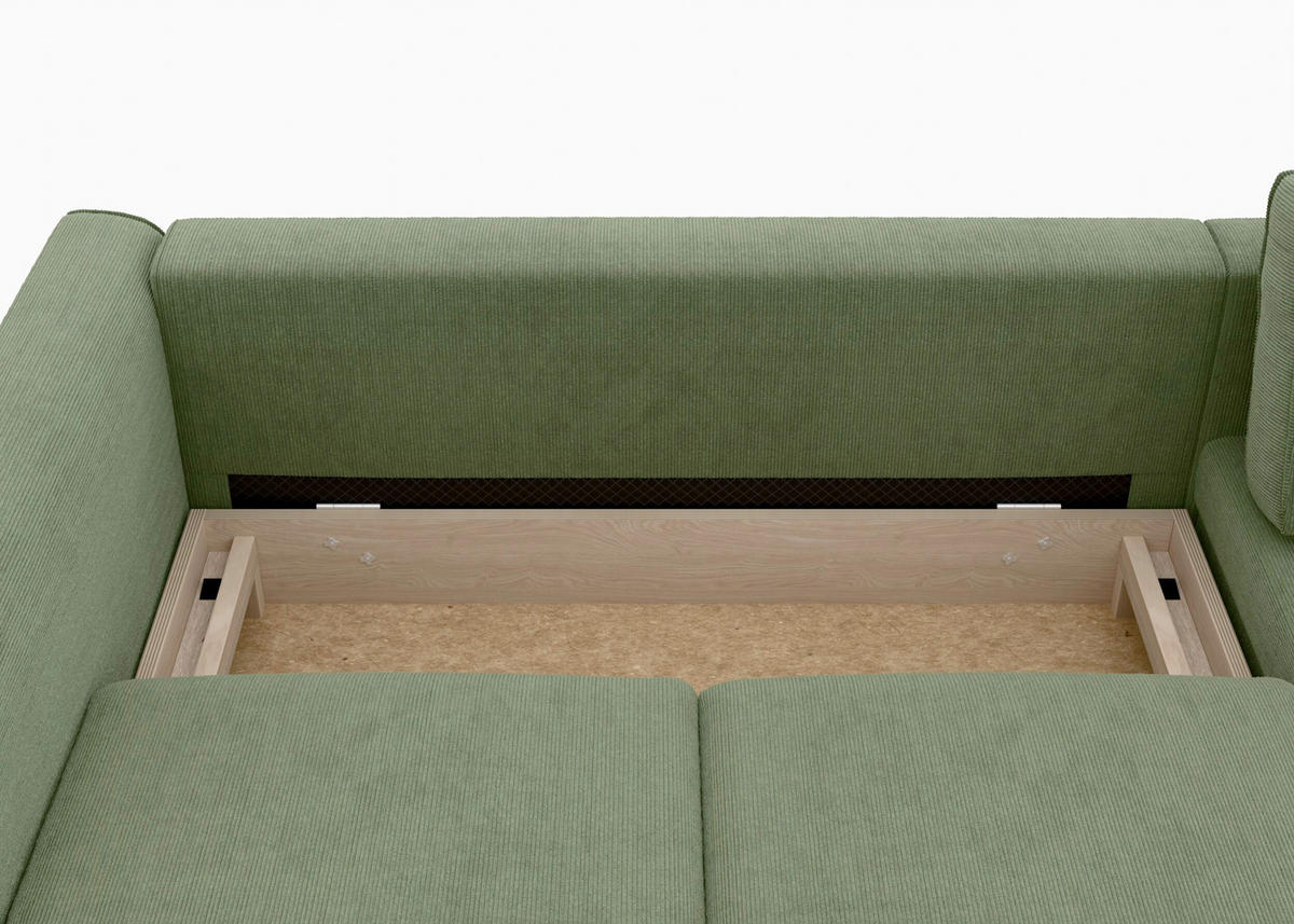 ECKSCHLAFSOFA Cord Grün  - Schwarz/Grün, Modern, Textil/Metall (232/161cm) - Trendmanufaktur