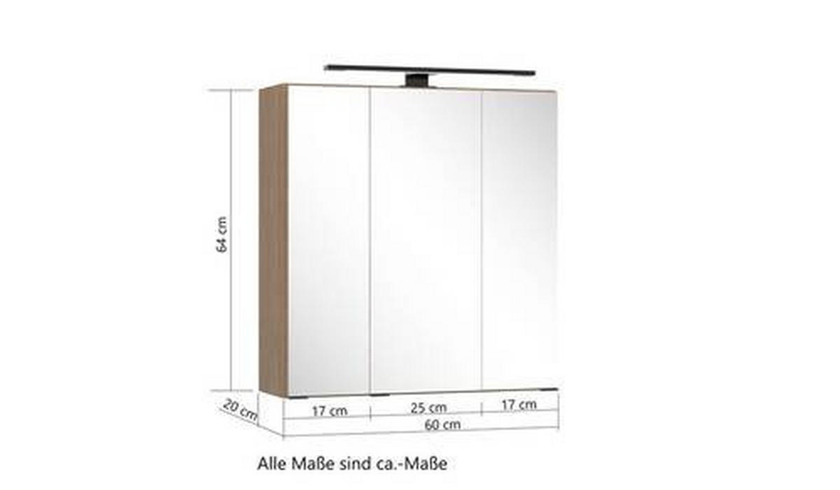 SPIEGELSCHRANK 60/64/20 cm  - Dunkelbraun/Schwarz, Natur, Glas/Holzwerkstoff (60/64/20cm) - Held