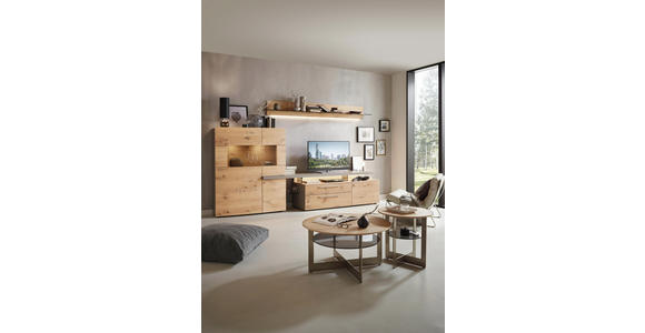 WOHNWAND in Eichefarben, Fango - Edelstahlfarben/Fango, Design, Glas/Holz (311,2/204,4/55,7cm) - Dieter Knoll