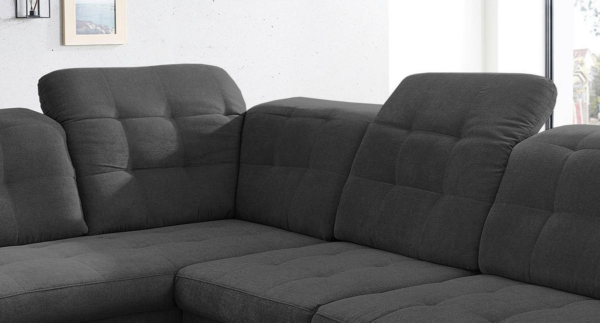 WOHNLANDSCHAFT in Mikrofaser Schwarz  - Chromfarben/Schwarz, Design, Kunststoff/Textil (212/330/169cm) - Livetastic