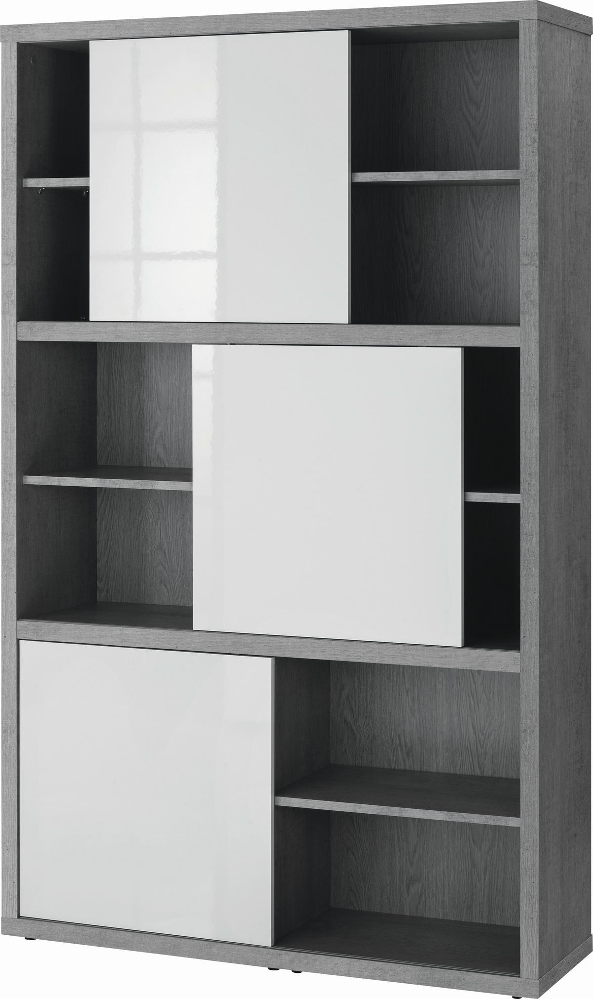 REGAL 120/195/35,6 cm bela, visoki sijaj, siva  - siva/bela, Design, leseni material (120/195/35,6cm) - Carryhome