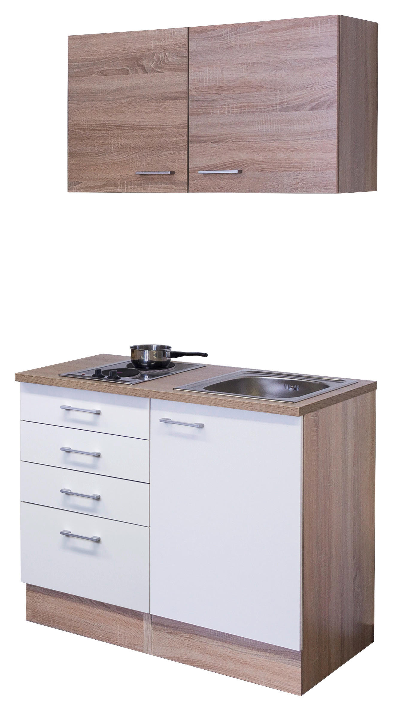 MINIKÜCHE 100 cm in Sonoma Eiche, Weiß - Alufarben/Weiß, MODERN, Holzwerkstoff/Kunststoff (100cm) - FlexWell