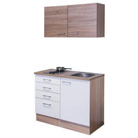 MINIKÜCHE 100 cm   in Sonoma Eiche, Weiß  - Alufarben/Weiß, MODERN, Holzwerkstoff/Kunststoff (100cm) - FlexWell