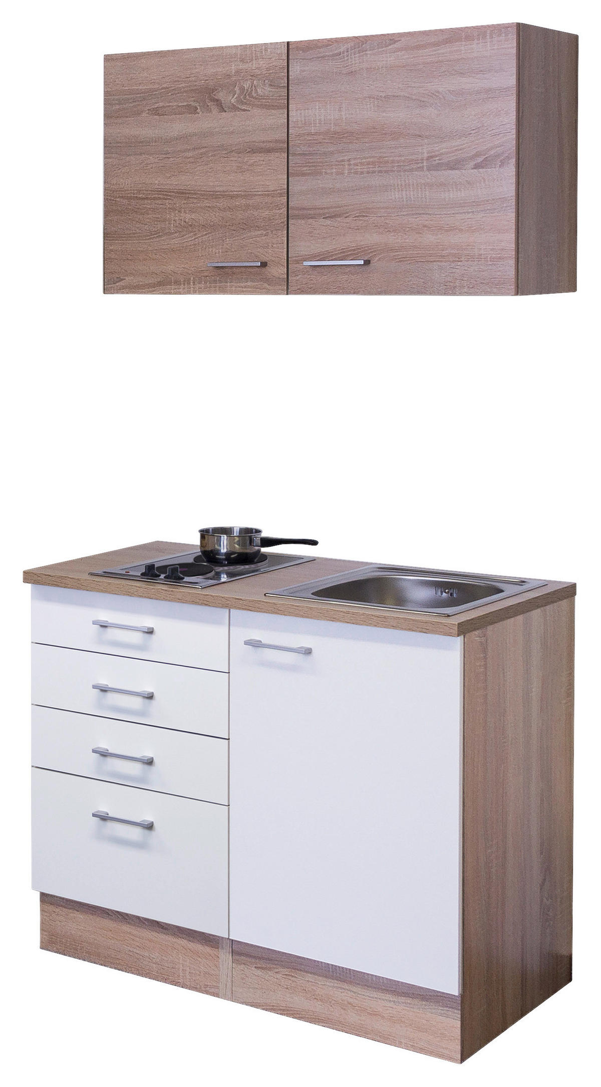 MINIKÜCHE 100 cm   in Sonoma Eiche, Weiß  - Alufarben/Weiß, MODERN, Holzwerkstoff/Kunststoff (100cm) - FlexWell