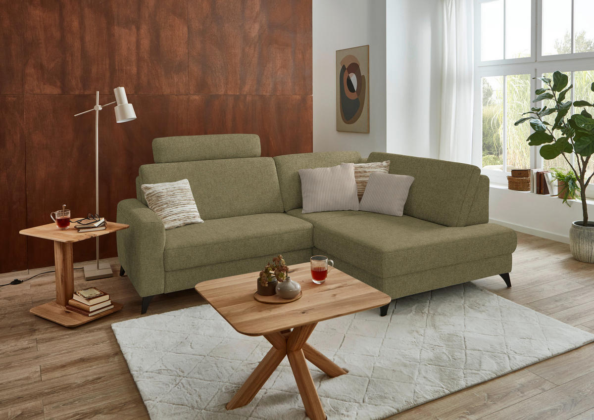ECKSOFA  Chenille Schilfgrün  - Schilfgrün/Schwarz, Design, Textil/Metall (239/182cm) - Beldomo Comfort