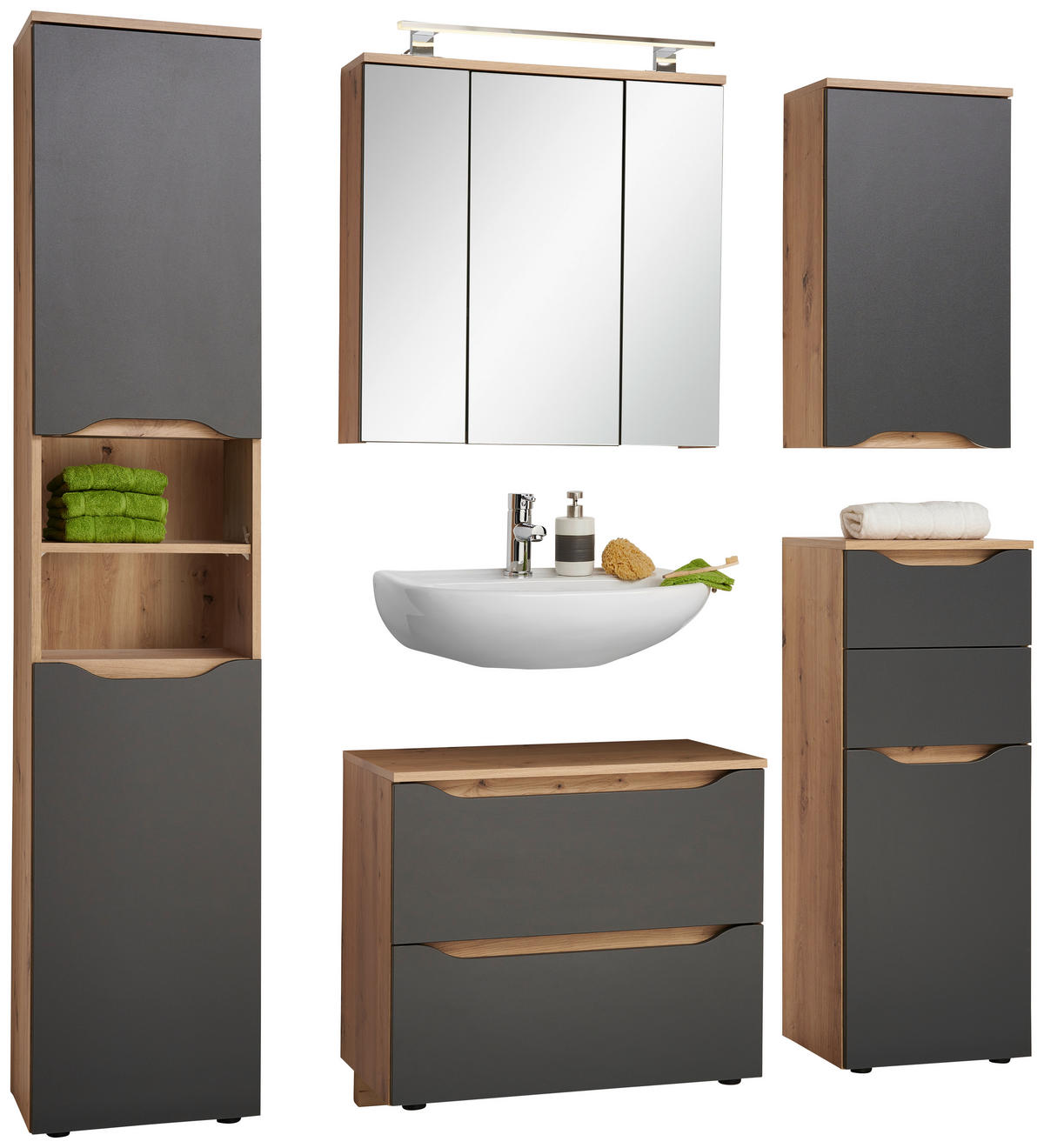 WASCHBECKENUNTERSCHRANK 70/60/40 cm  - Eichefarben/Anthrazit, MODERN, Holzwerkstoff/Kunststoff (70/60/40cm) - MID.YOU