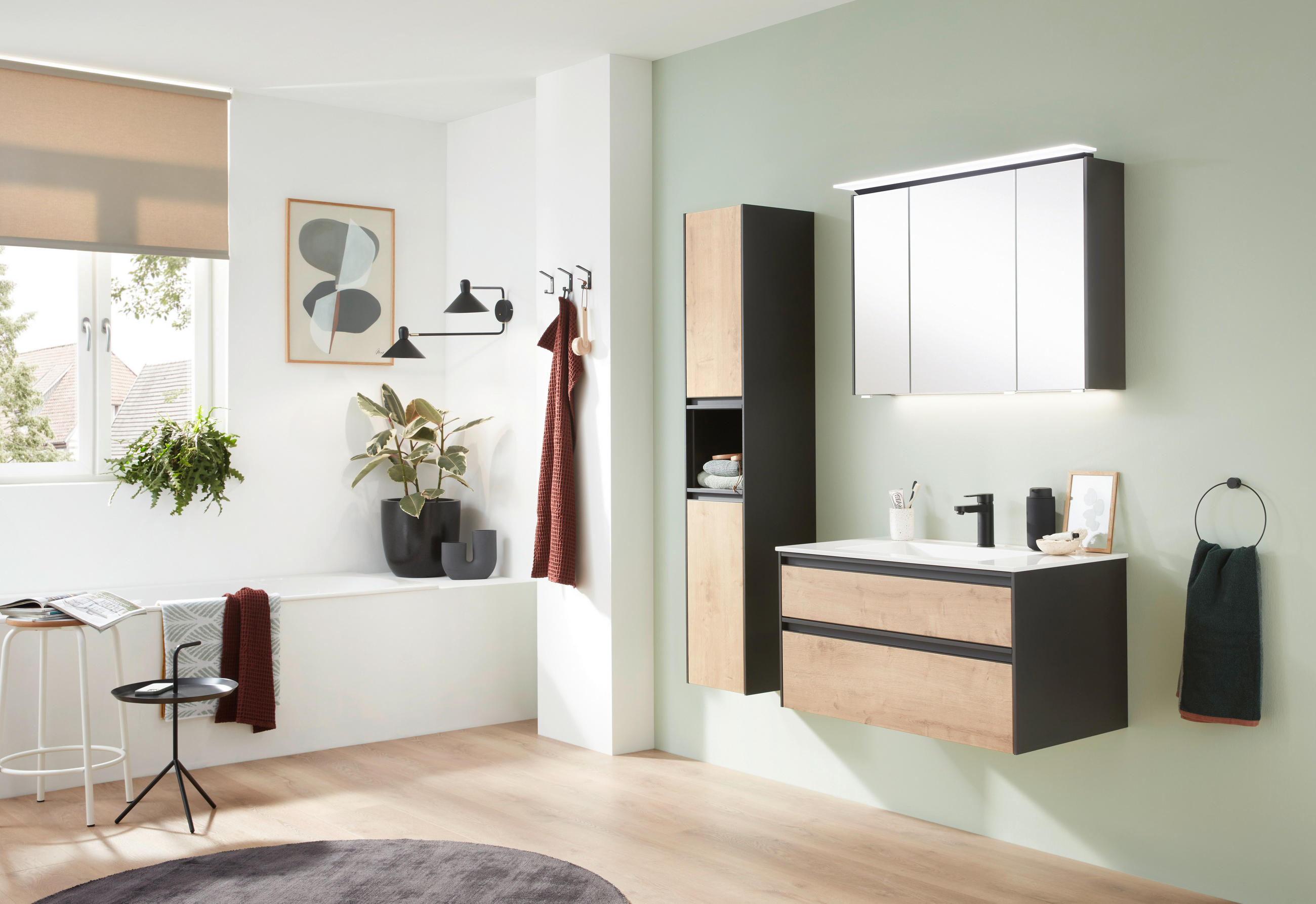 BADEZIMMER  in 93,2 cm  - Dunkelgrau/Eichefarben, MODERN, Holzwerkstoff (93,2cm) - Novel