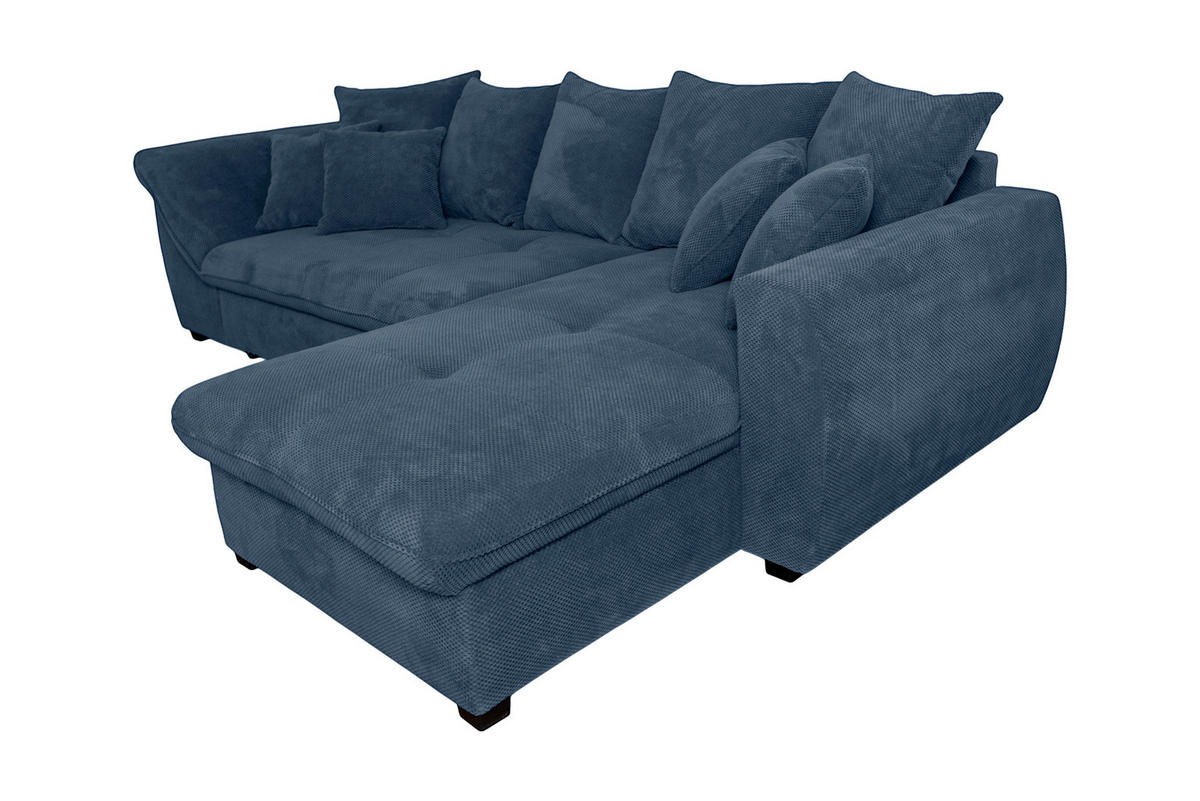 ECKSOFA LORENZO Dunkelblau Struktur Liegefläche im Originalstoff  - Schwarz/Dunkelblau, Design, Textil/Metall (302/188cm) - P & B