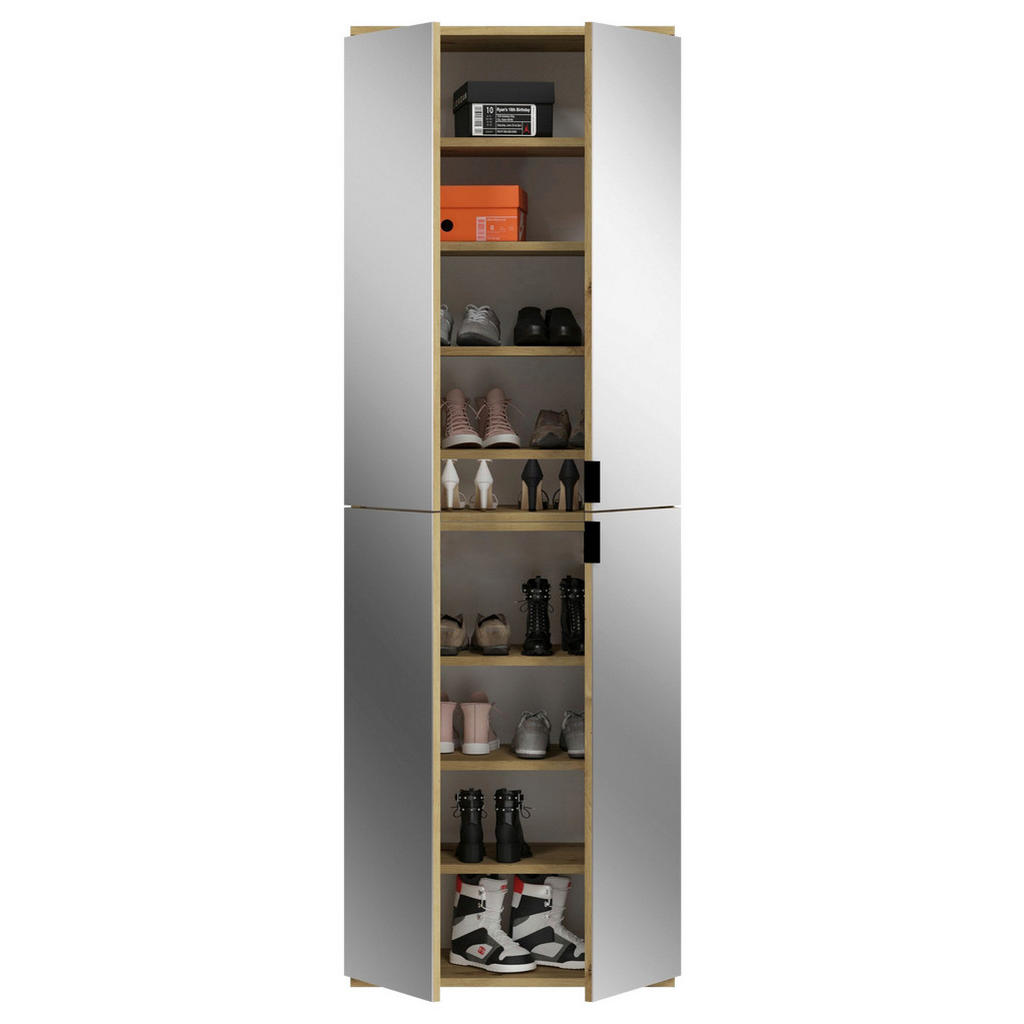 Thumbnail - Mid.you Schuhschrank, Eiche Artisan, Metall, 7 Fächer, 61x193x34 cm, FSC Mix, Spiegeltüren, Garderobe, Schuhaufbewahrung...