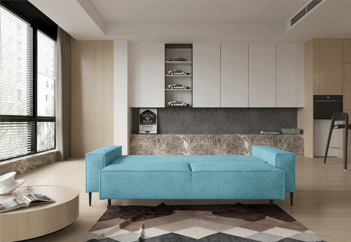 BÄDDSOFFA i vävt tyg blå  - blå/svart, Design, metall/textil (240/89/103cm) - MID.YOU