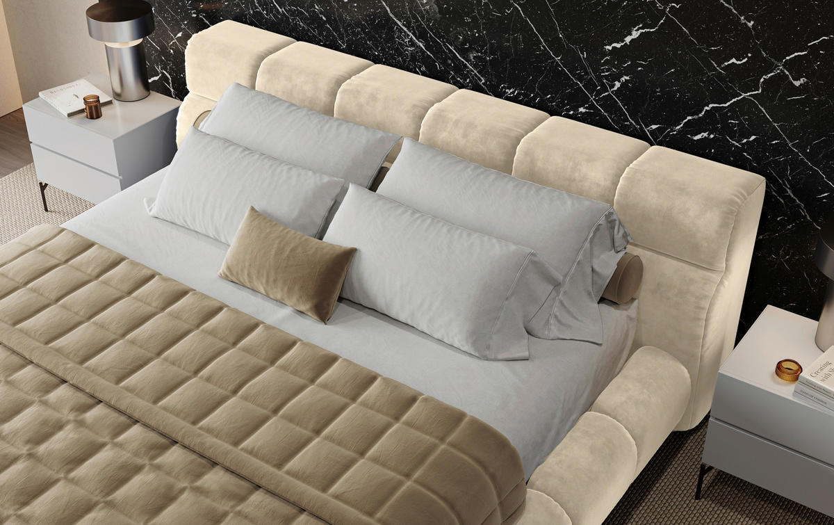 POLSTERBETT 200/200 cm,  in Beige,  - Beige/Schwarz, Design, Textil/Metall (200/200cm) - Belluti