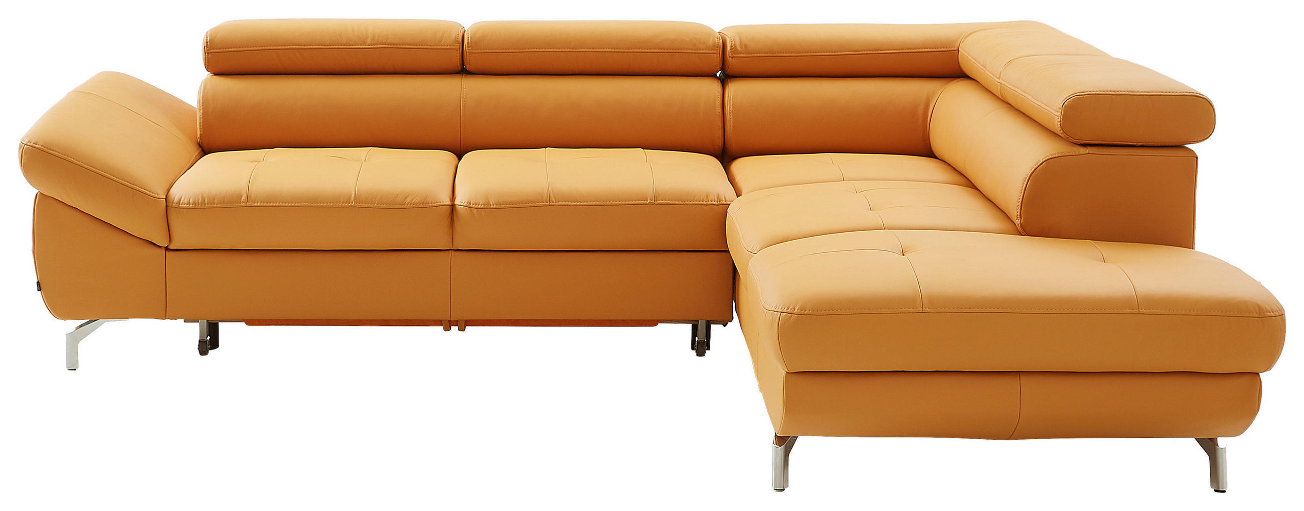 ECKSOFA in Echtleder Currygelb  270/220 cm  - Chromfarben/Currygelb, Design, Leder/Metall (270/220cm) - Novel