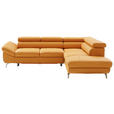 ECKSOFA Currygelb Echtleder  - Chromfarben/Currygelb, Design, Leder/Metall (270/220cm) - Novel