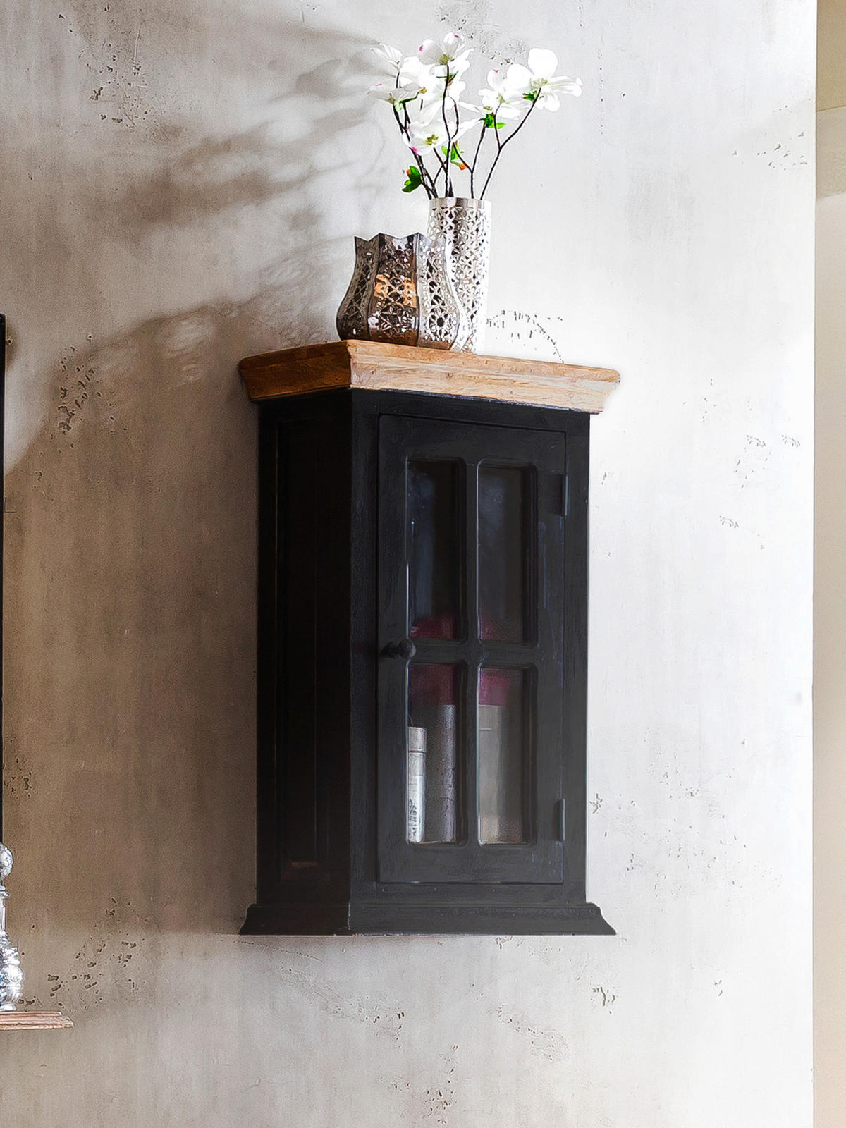 HÄNGESCHRANK 44/70/20 cm  - Schwarz/Honig, Design, Glas/Holz (44/70/20cm) - MID.YOU