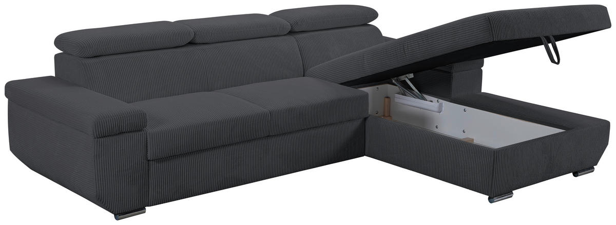 ECKSOFA LARS Anthrazit Cord  - Chromfarben/Anthrazit, Design, Kunststoff/Textil (268/189cm) - Livetastic