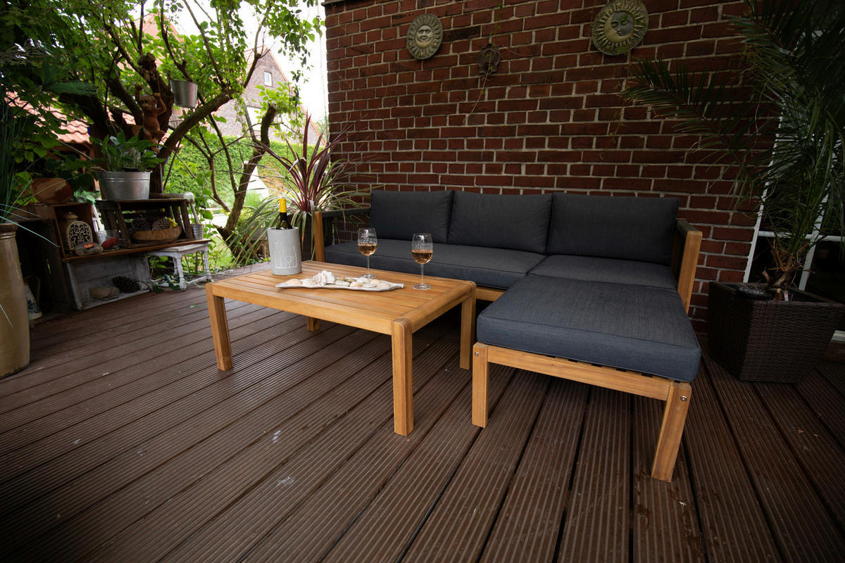 LOUNGEGARNITUR  198/132 cm  Akazie  - Schwarz/Akaziefarben, Basics, Holz/Textil (198/132cm) - Acamp