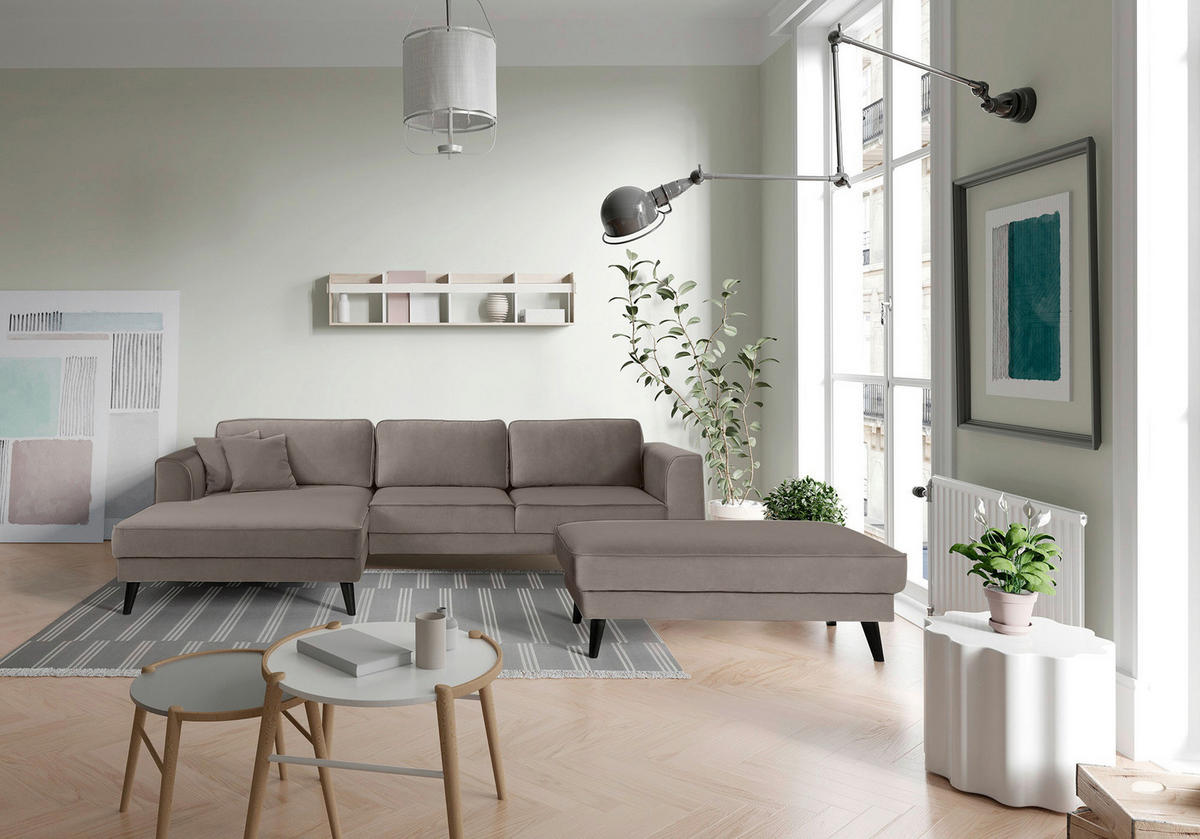 ECKSOFA LUMBER JACK Taupe Velours  - Taupe/Wengefarben, MODERN, Holz/Textil (167/308cm) - Trendmanufaktur