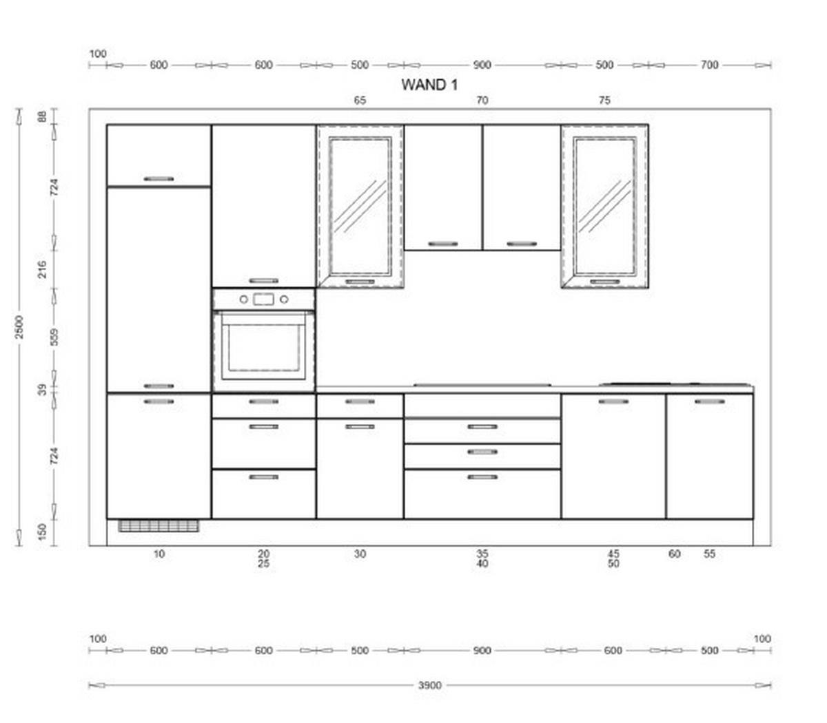 KÜCHENBLOCK 370 cm   in Eichefarben, Mokka  - Edelstahlfarben/Eichefarben, KONVENTIONELL, Holzwerkstoff/Metall (370cm) - Burger