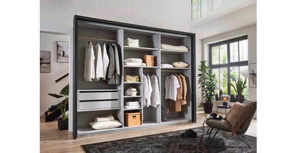 SCHWEBETÜRENSCHRANK  in Weiß, Eiche Bianco  - Eiche Bianco/Weiß, Design, Holzwerkstoff (300/217/67cm) - Novel