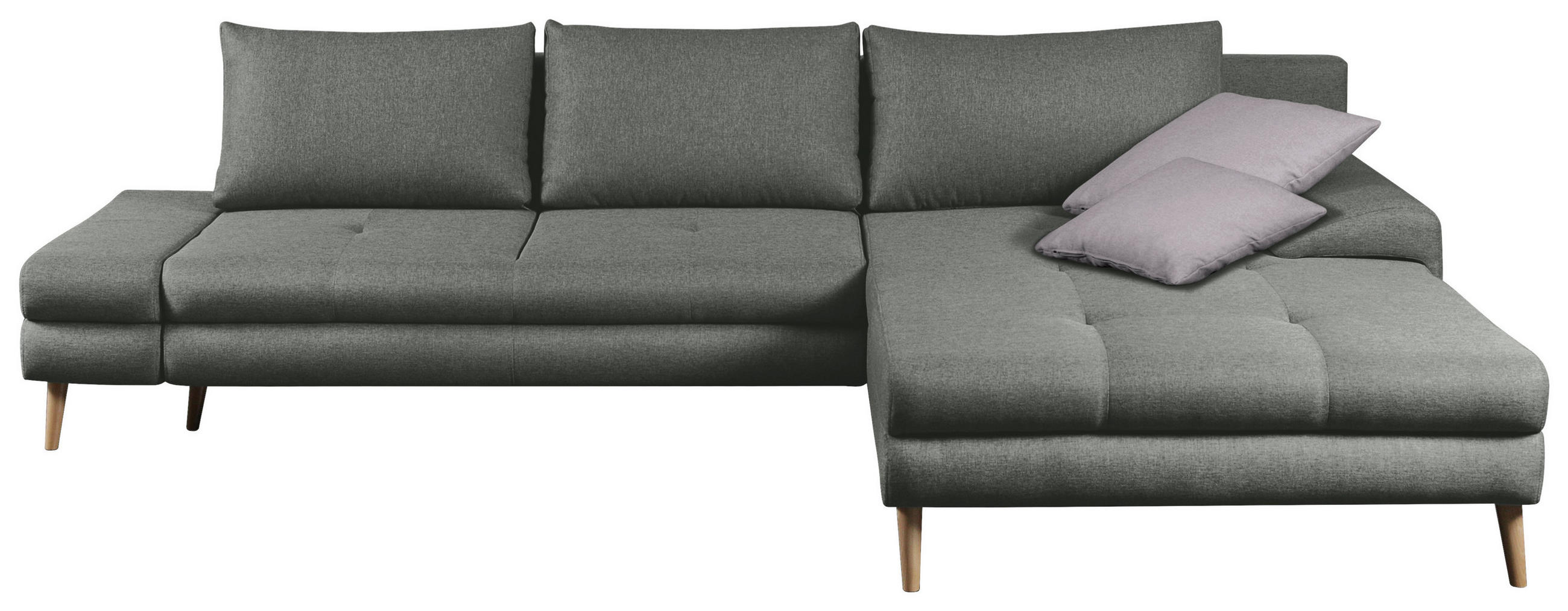 ECKSOFA Grau Webstoff  - Erlefarben/Hellgrau, Trend, Holz/Textil (313/215cm) - MID.YOU