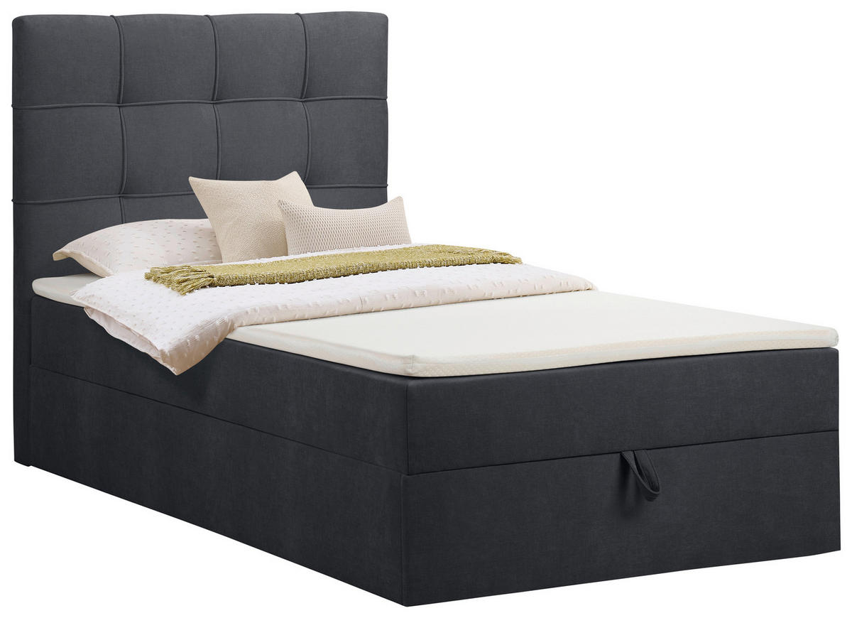 BOXBETT 100/200 cm,  in Anthrazit, Matratze, gepolstertes Kopfteil, Bettkasten, Topper, H3 = fest  - Anthrazit/Schwarz, Basics, Kunststoff/Textil (100/200cm) - Chameo