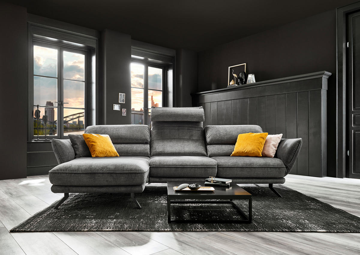 ECKSOFA in Velours Silberfarben  - Silberfarben/Schwarz, Design, Textil/Metall (153/283cm) - Valdera