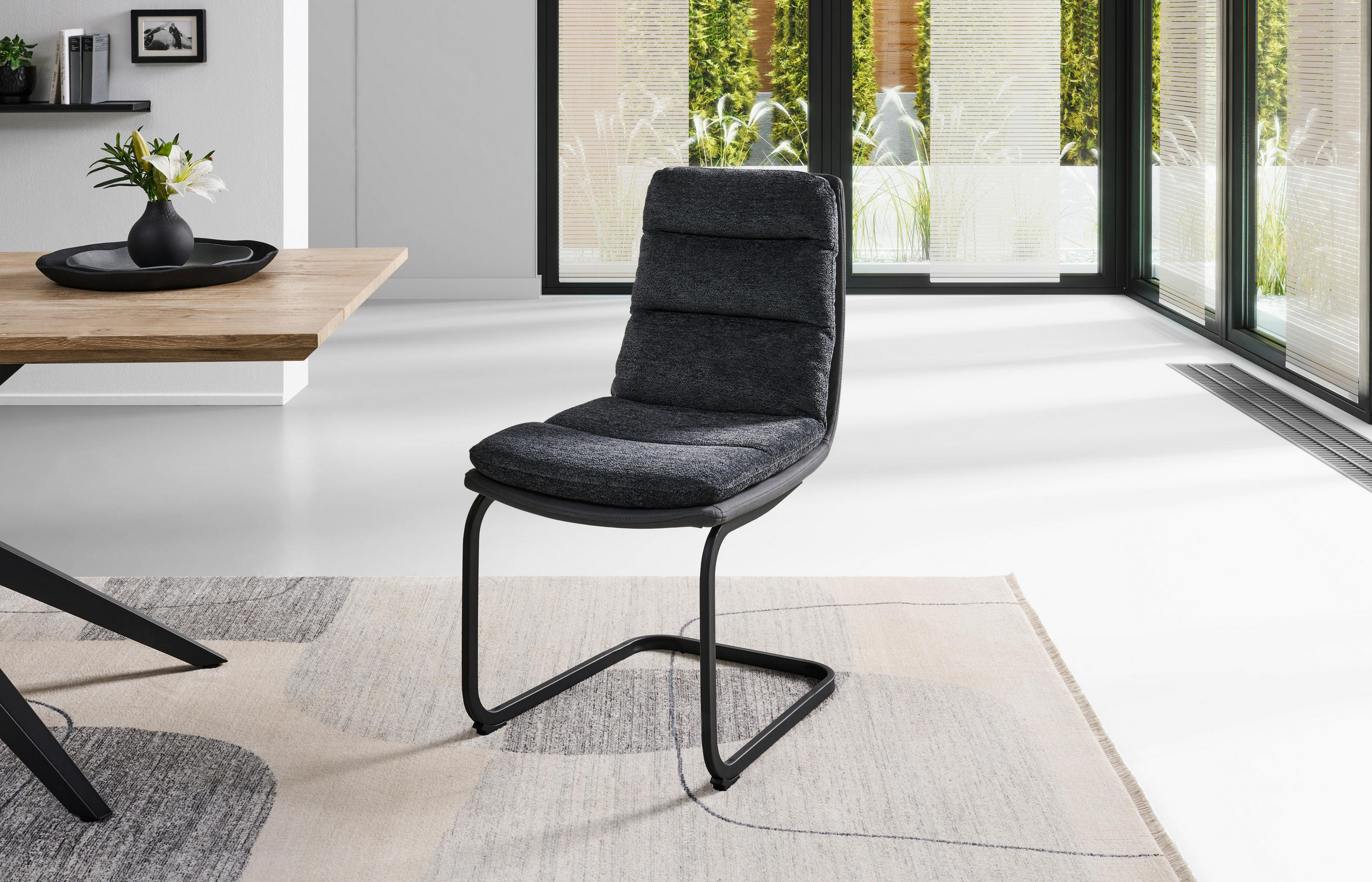 SCHWINGSTUHL  in Eisen Webstoff  - Anthrazit/Schwarz, MODERN, Textil/Metall (45/91.5/62cm) - Livetastic