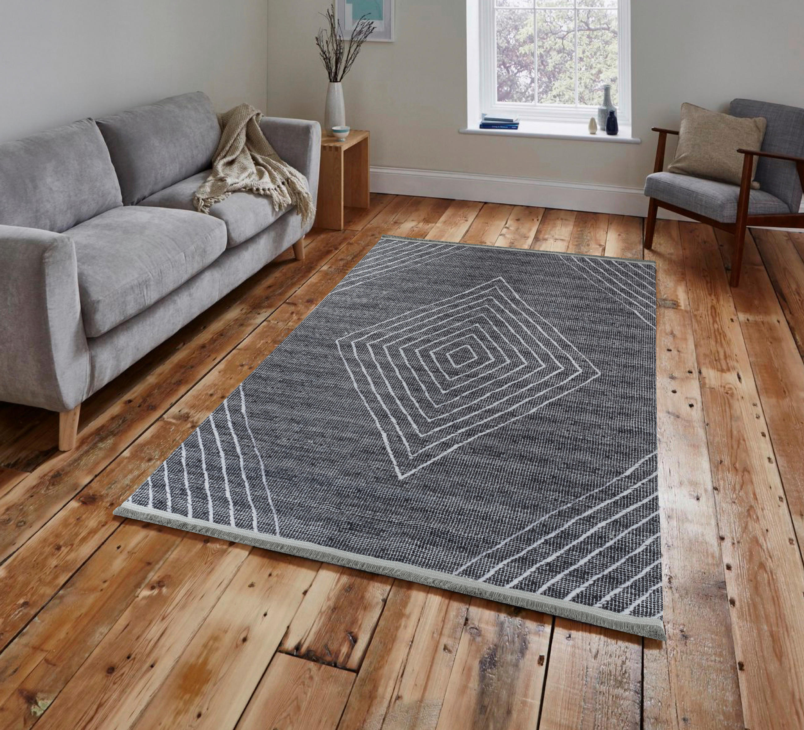 VÄVD MATTA 120/170 cm Efe  - grå/antracit, Natur, textil/naturmaterial (120/170cm)