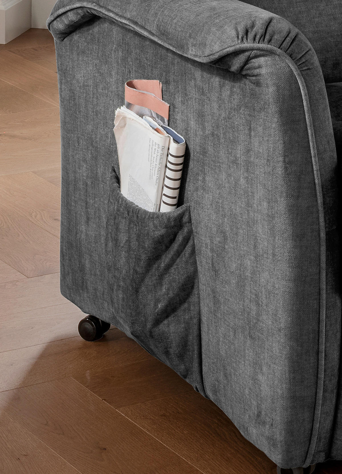 FERNSEHSESSEL  mit Fußteilverstellung, Rücken echt Velours Dunkelgrau  - Dunkelgrau/Schwarz, Design, Kunststoff/Textil (77/107/88cm) - Livetastic