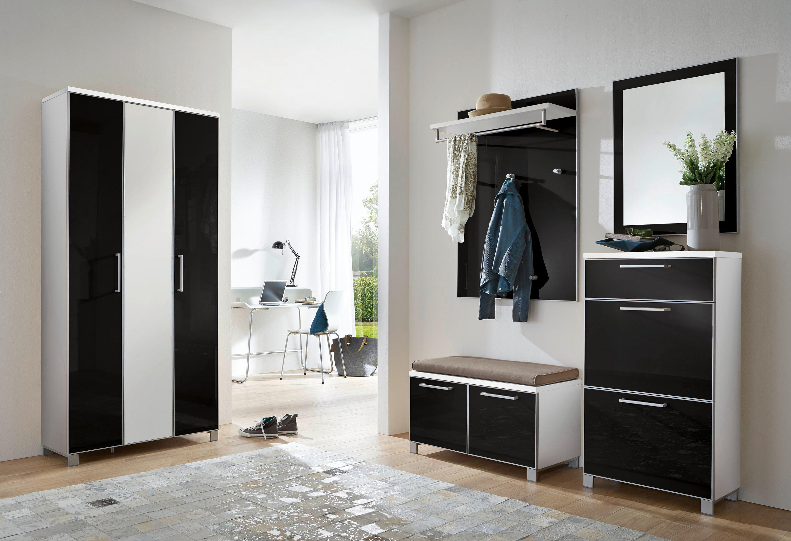 GARDEROBE 5-teilig in 155/195/40 cm - Anthrazit/Weiß, Design, Glas/Holzwerkstoff (155/195/40cm)