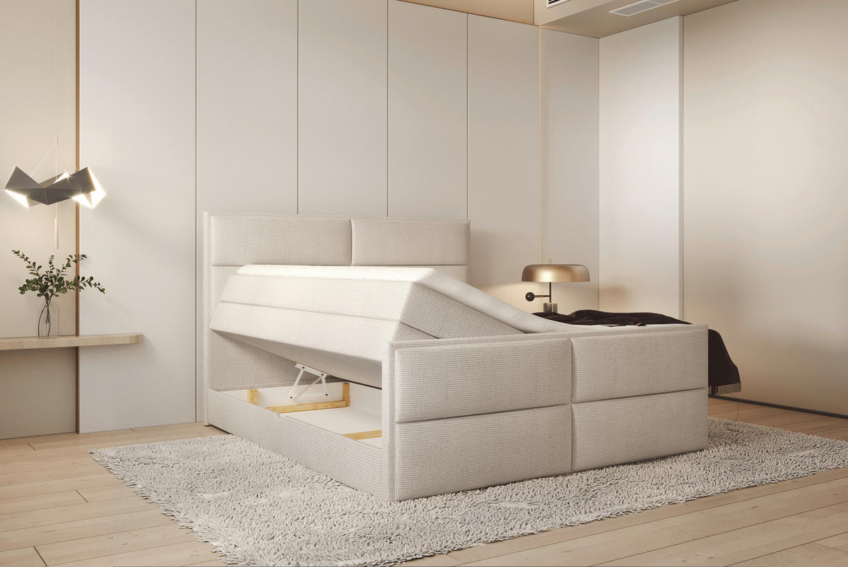 KONTINENTALSÄNG 180/200 cm  i greige  - greige/svart, Design, trämaterial/trä (180/200cm) - Visionight