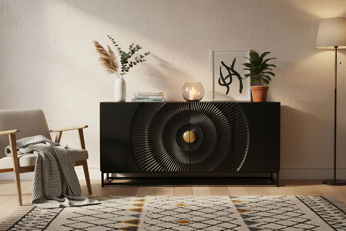 SIDEBOARD 150/75/38 cm  - Goldfarben/Schwarz, Design, Holz/Metall (150/75/38cm) - MID.YOU