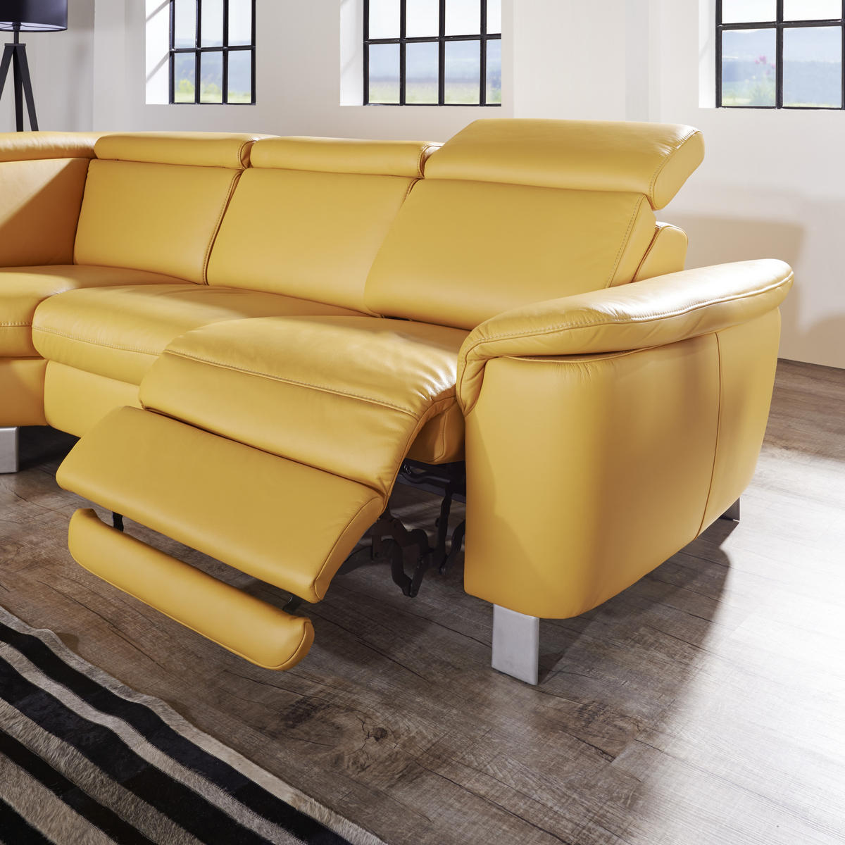 ECKSOFA Gelb Echtleder  - Gelb/Alufarben, Design, Leder/Metall (239/271cm) - Cantus
