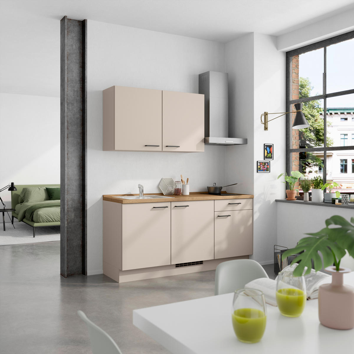 KÜCHENBLOCK Easytouch 180 cm  in Eichefarben, Sandfarben  - Sandfarben/Eichefarben, MODERN, Holzwerkstoff/Metall (180cm) - Nobilia