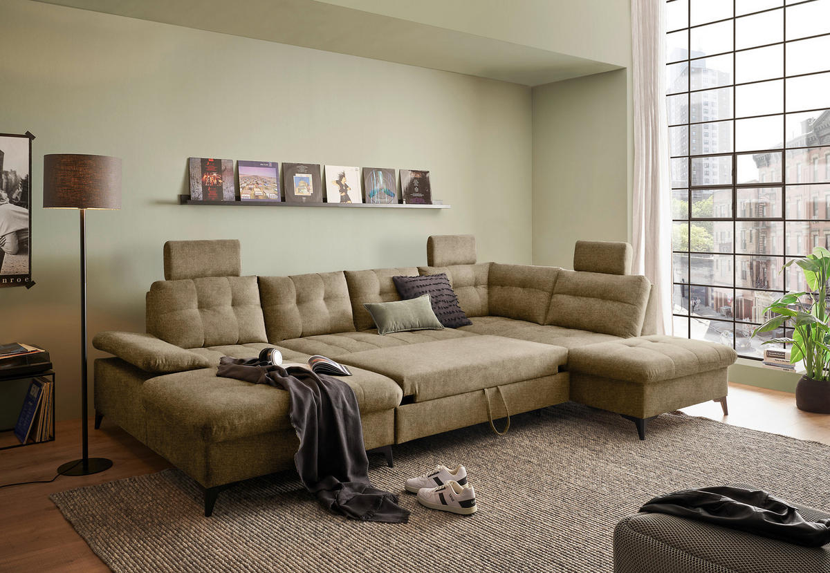WOHNLANDSCHAFT in Webstoff Sandfarben  - Sandfarben/Schwarz, Konventionell, Kunststoff/Textil (170/324/218cm) - MID.YOU