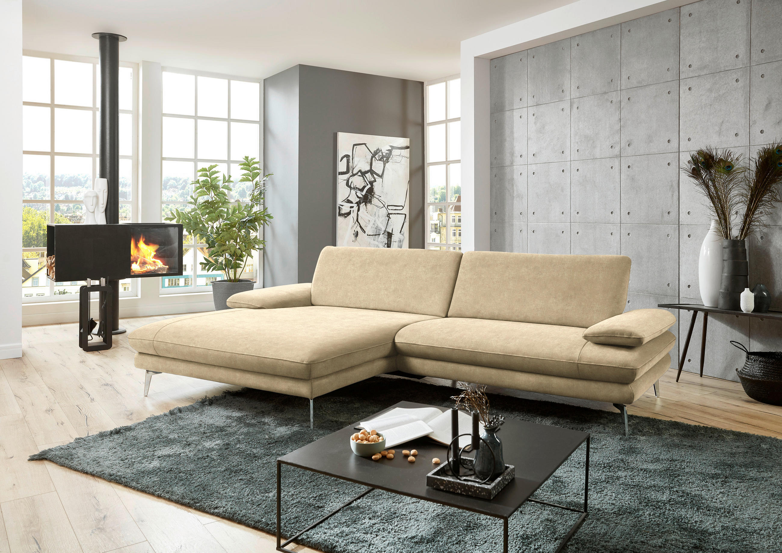 ECKSOFA in Velours Cappuccino  - Schwarz/Cappuccino, Design, Textil/Metall (184/284cm) - Dieter Knoll