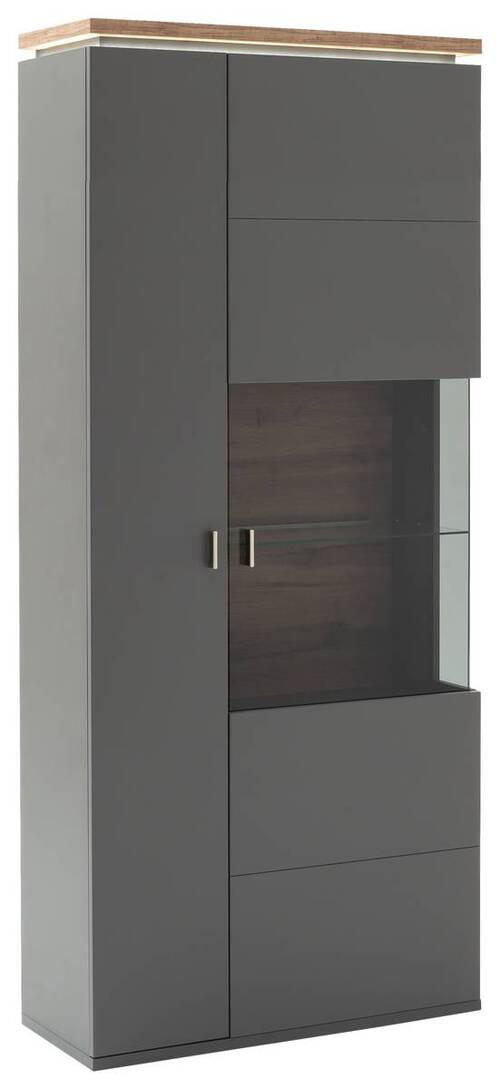 VITRINE in Grau, Eiche Wotan  - Eiche Wotan/Grau, Design, Glas/Holzwerkstoff (90/208/37cm) - Stylife