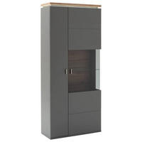 VITRINE Neapel Grau, Eiche Wotan  90/208/37 cm  - Eiche Wotan/Grau, Design, Glas/Holzwerkstoff (90/208/37cm) - Stylife