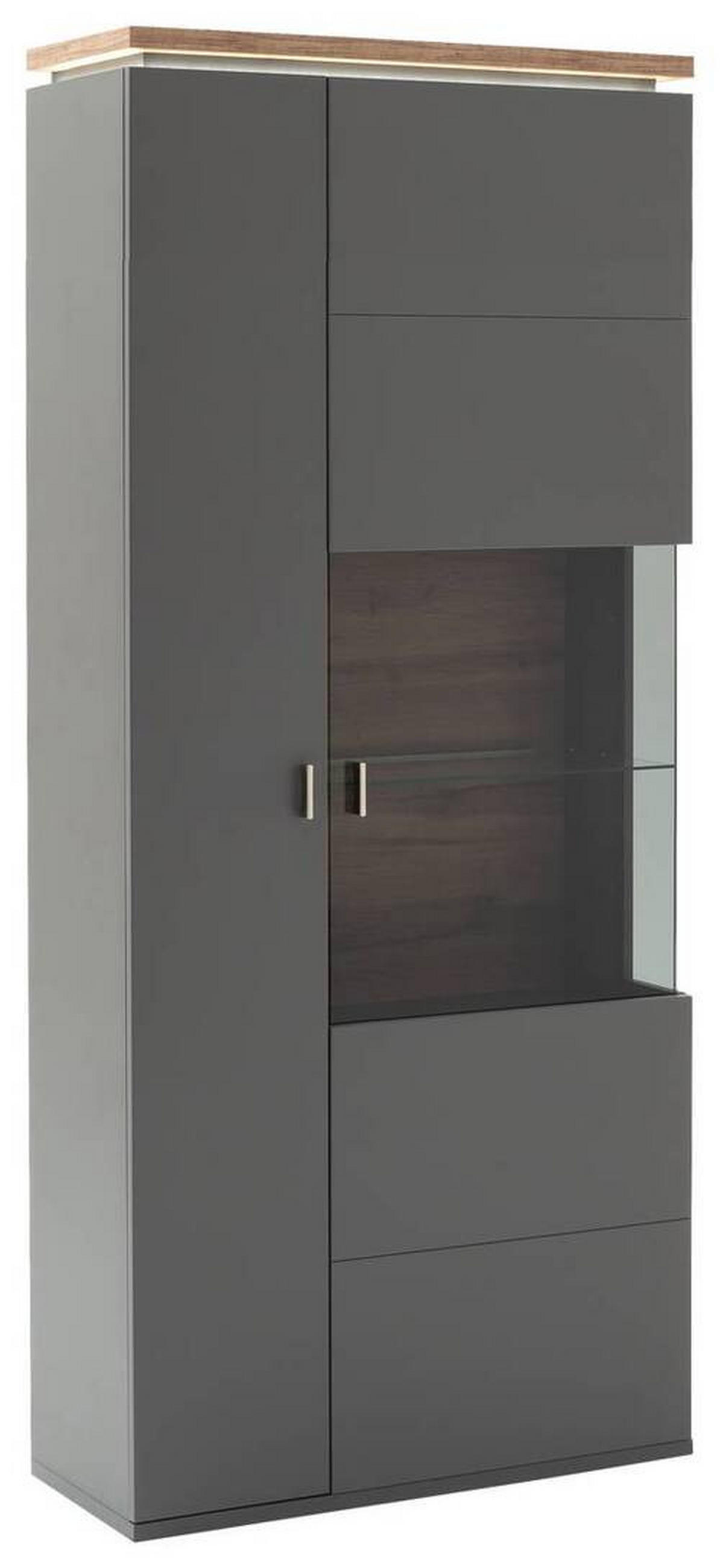 VITRINE Neapel Grau, Eiche Wotan  90/208/37 cm  - Eiche Wotan/Grau, Design, Glas/Holzwerkstoff (90/208/37cm) - Stylife