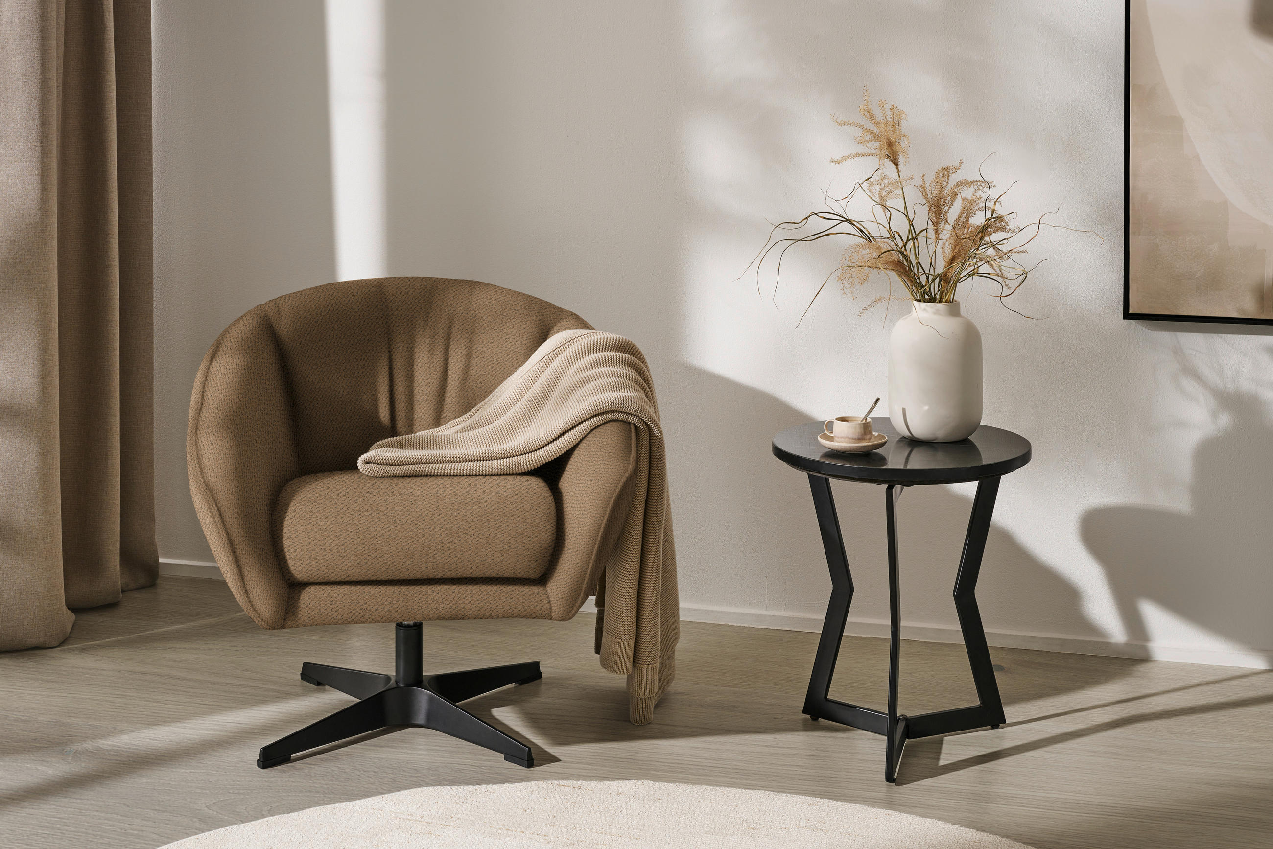 SESSEL in Chenille Rostfarben  - Rostfarben/Schwarz, Design, Textil/Metall (80/78/80cm) - Stylife