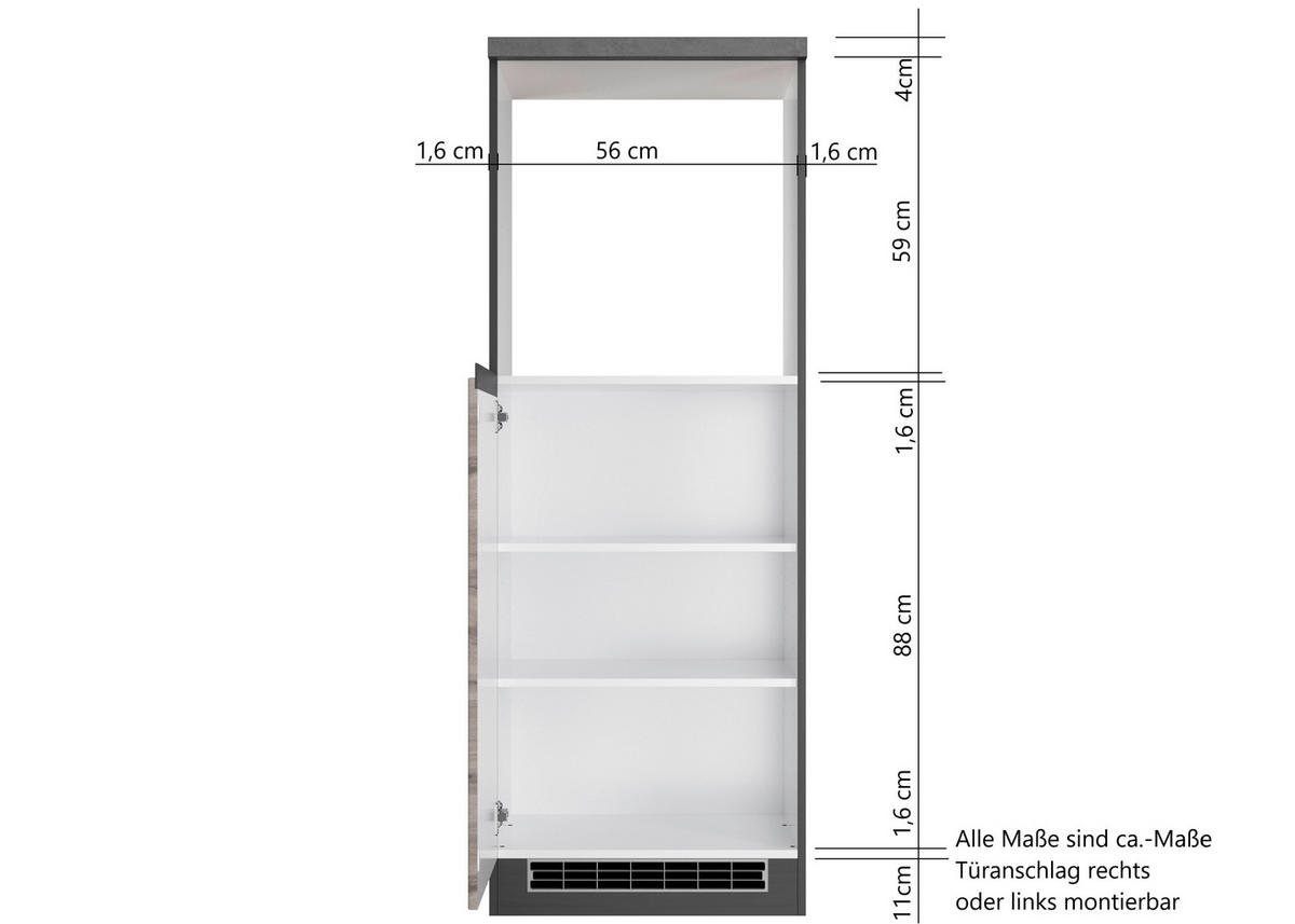 HERDUMBAUSCHRANK 60/166/60 cm  in Graphitfarben, Eiche Wotan  - Eiche Wotan/Graphitfarben, Design, Holzwerkstoff (60/166/60cm) - Held