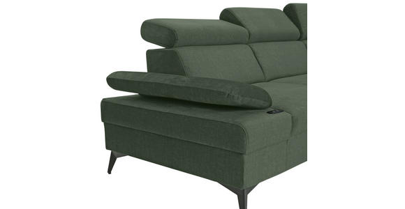 ECKSOFA Dunkelgrün Flachgewebe Rücken echt, Kopfteilverstellung, Sitzvorzug  - Dunkelgrün/Schwarz, MODERN, Textil/Metall (258/210cm) - Landscape