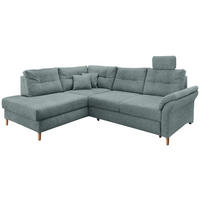 ECKSOFA Blau Chenille Bettkasten, Schlaffunktion, Sitztiefenverstellung, Kopfstütze, Liegefläche im Originalstoff  - Blau/Naturfarben, MODERN, Holz/Textil (206/264cm) - Livetastic