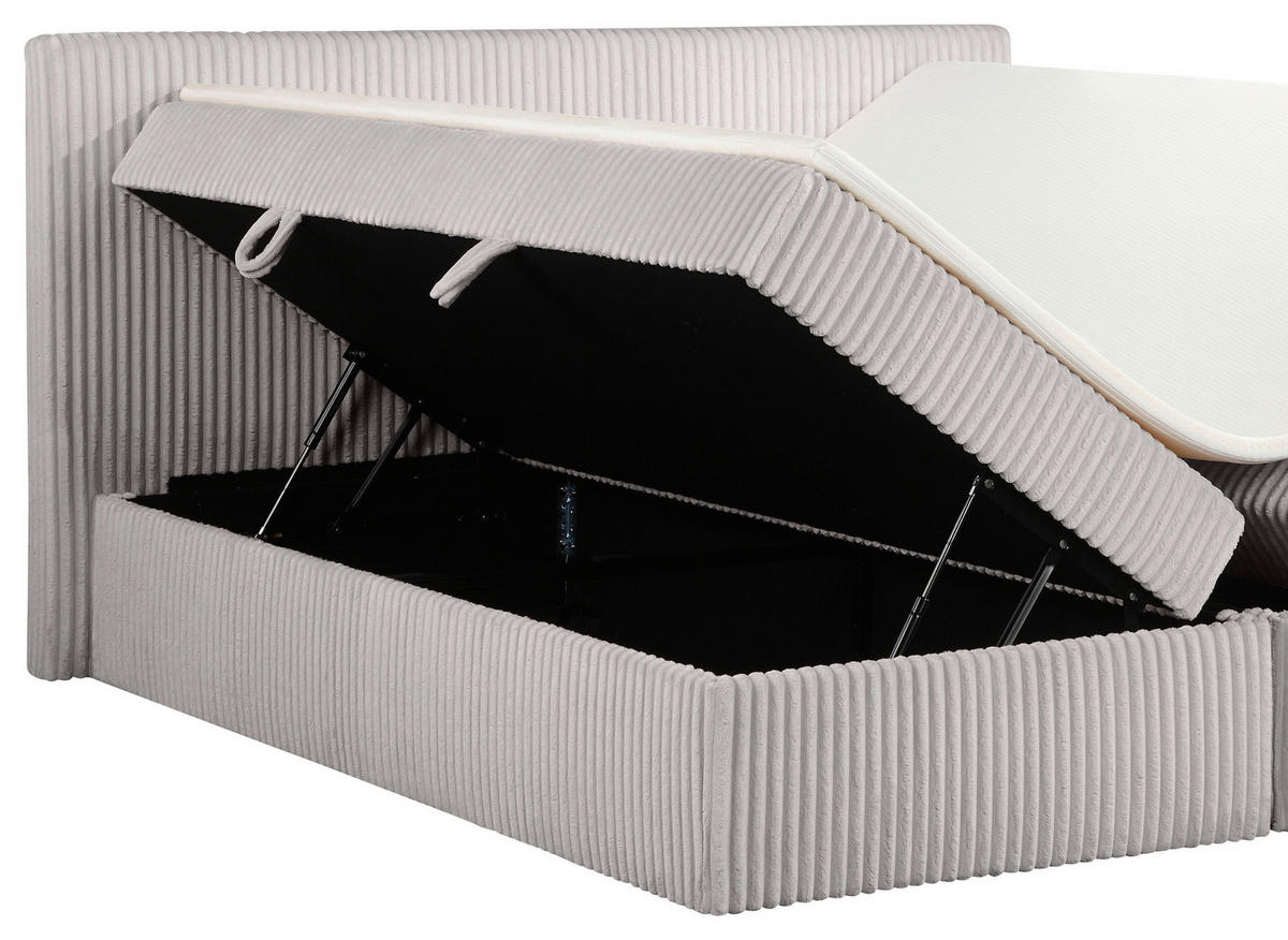 BOXBETT 180/200 cm,  in Grau, gepolstertes Kopfteil, Bettkasten, Topper, Matratzen, H3 + H3 = fest  - Schwarz/Grau, Basics, Kunststoff/Textil (180/200cm) - Chameo