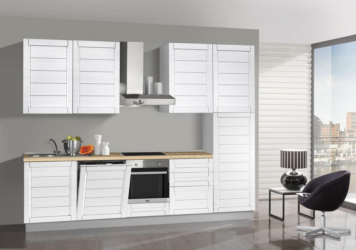 BLOK KUHINJA S APARATIMA  bijela  - bijela/boje aluminija, Basics, drvni materijal/drvo (300/240/60cm) - Xora