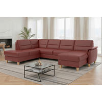 WOHNLANDSCHAFT PALMERA E Rotbraun Echtleder  - Rotbraun/Eichefarben, Basics, Leder/Holz (212/308/163cm) - Sit & More
